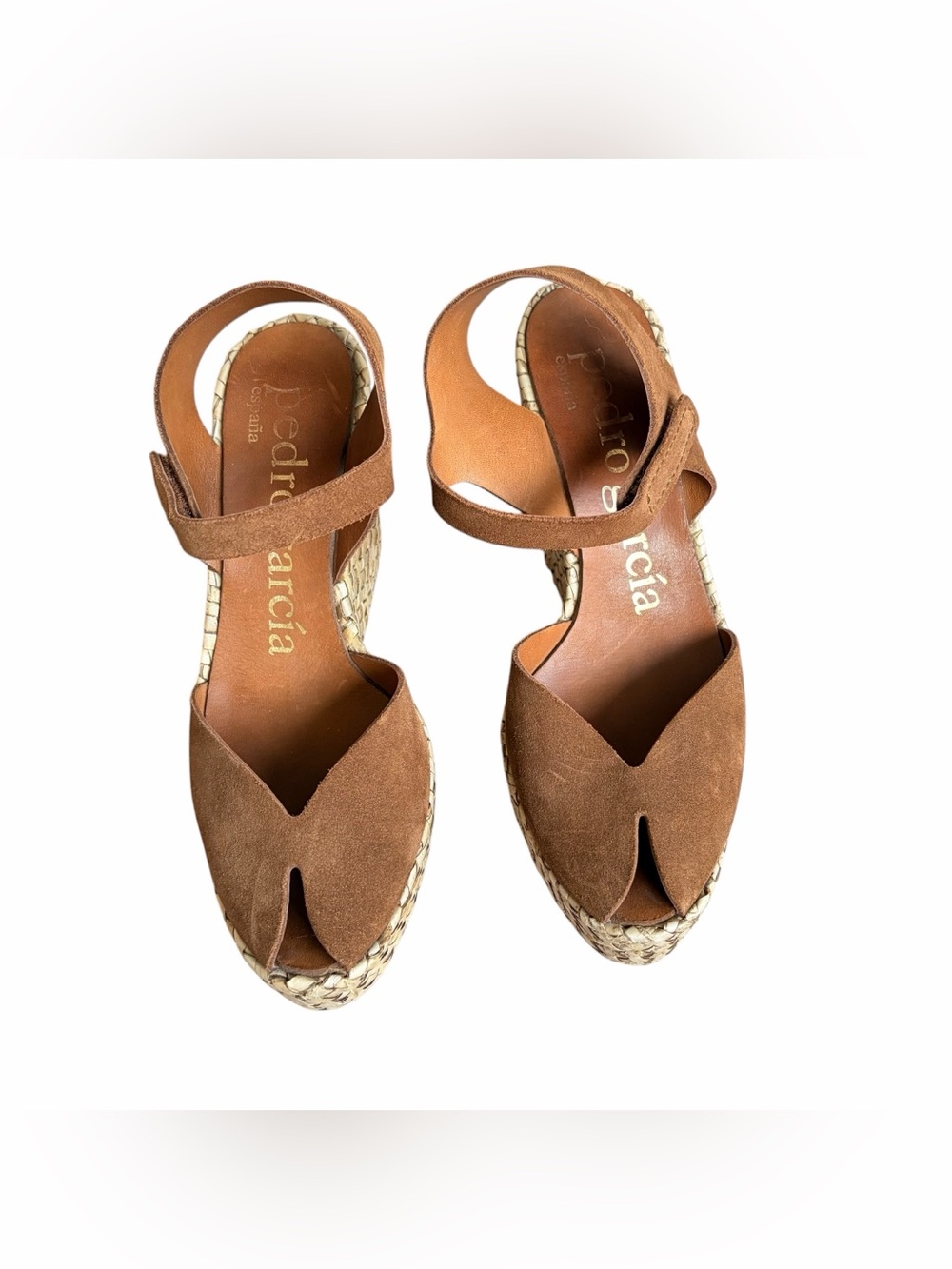 Pedro García Brown Suede Woven Wedge Sandals Boho Mediterranean Resort Size 37.5 - Picture 4 of 13